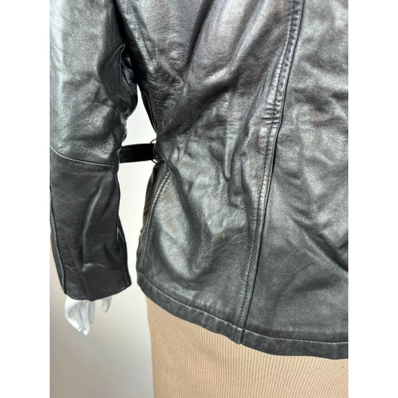 Laura Leigh Vintage Leather Biker Jacket Size Large Black Zip Front and Pockets - Picture 12 of 16